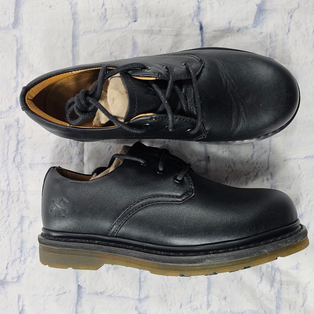 Mozo Leather Oxford Shoes Mens 5 Womens 6.5 Black Lace Up Lug Sole Derby